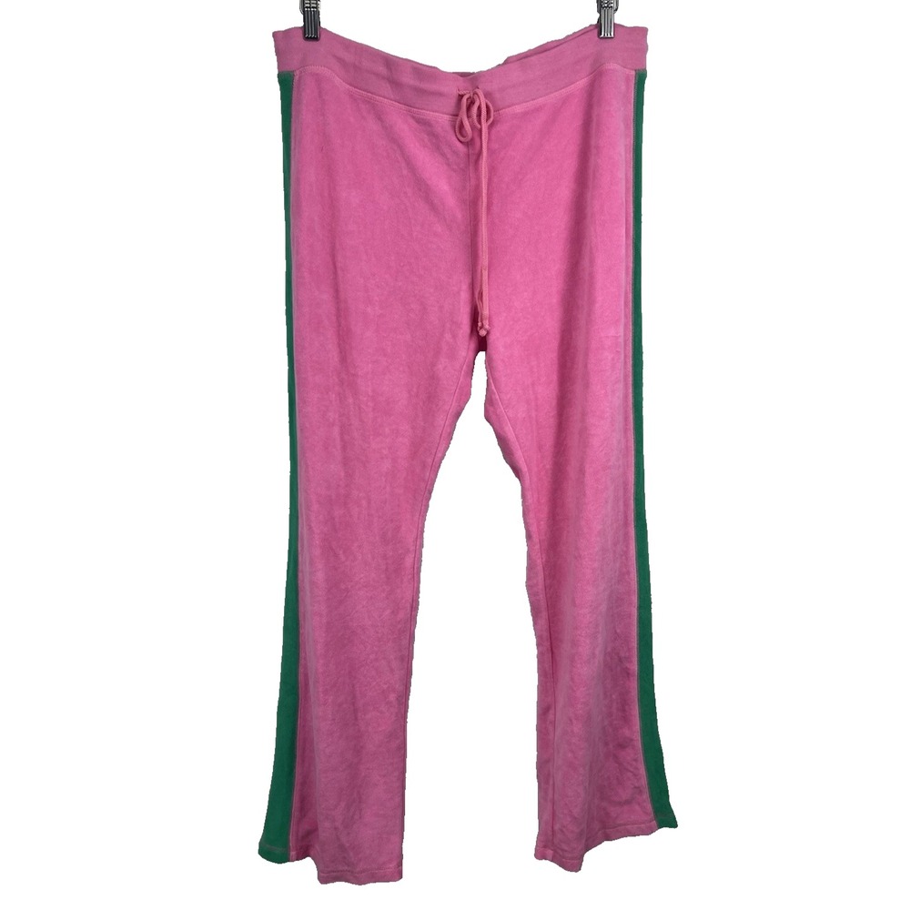 Lilly Pulitzer French Terry Cloth Bootcut Pants XL Pink Green Stripe VTG NWOT